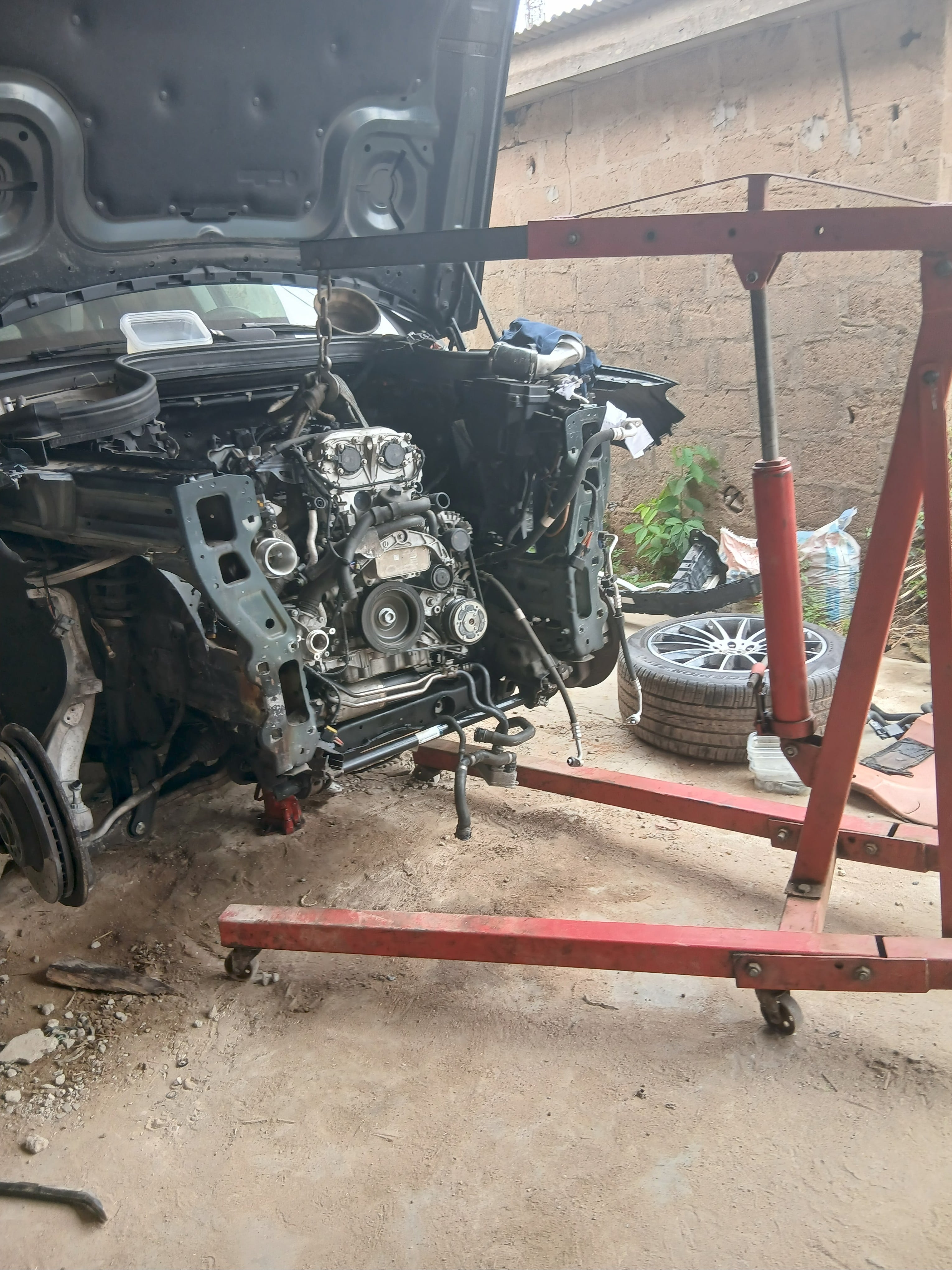 Engine maintenance in workshop